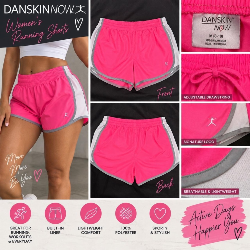 Danskin Now Pink Passion Running Shorts Women's Medium 8-10